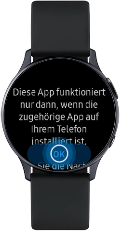 Ok ist im Hinweis zur Verwendung der App Camera Controller der Galaxy Watch Active2 markiert.