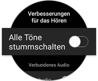 „Alle Klänge stummschalten“ ausgeschaltet auf einer Galaxy Smartwatch