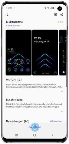 Tippe auf Download, um ein exklusives Theme aus der LED-Cover-Galerie deines Galaxy S10 anzuwenden.