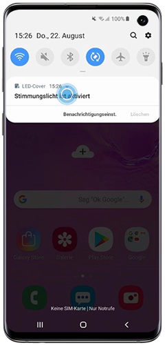 Tippe zur Deaktivierung des LED-Covers deines Galaxy S10 auf die Benachrichtigung.