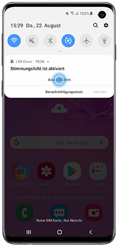 Tippe zur Deaktivierung des LED-Covers deines Galaxy S10 in der Benachrichtigung auf Ausschalten.