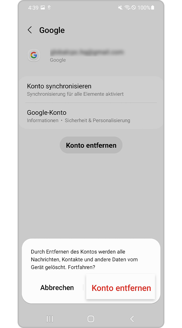 Konto bestätigen und entfernen