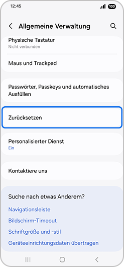 „Zurücksetzen“ wählen