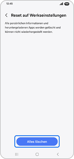 Alle löschen Auf Werkseinstellungen zurücksetzen