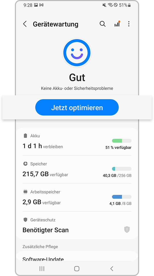 „Jetzt optimieren“ antippen
