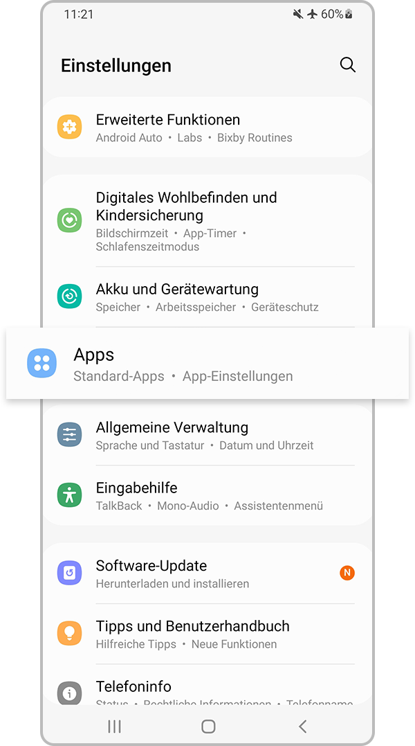 „Apps“ wählen
