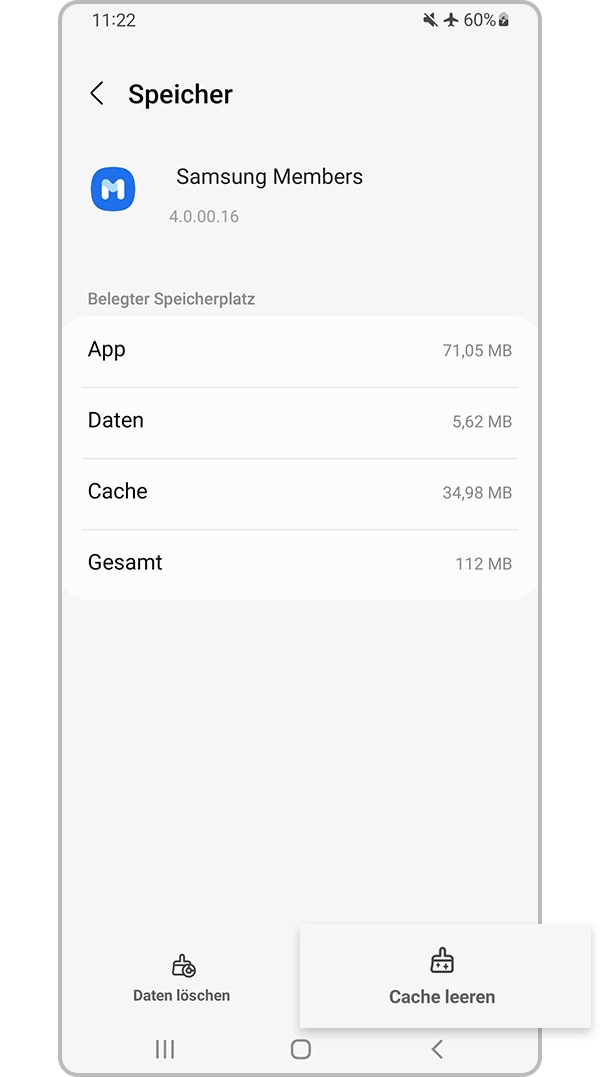 „Cache löschen“ antippen