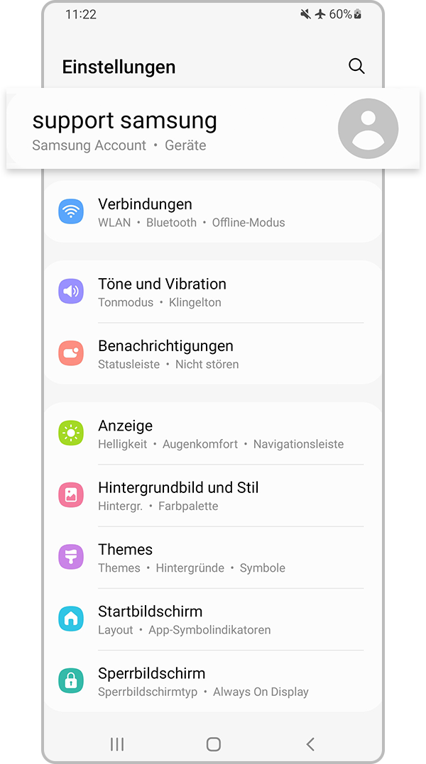 „Samsung-Konto“ auswählen