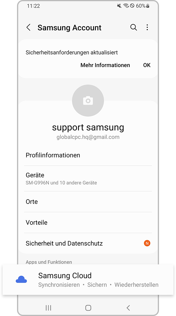 „Samsung Cloud“ auswählen