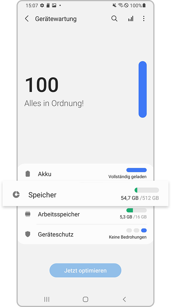 „Speicher“ wählen