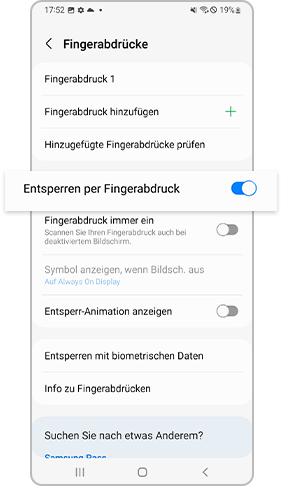 „Entsperren per Fingerabdruck“ aktivieren