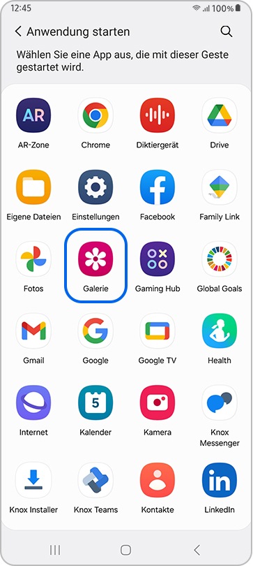 Wähle die App Galerie, um die Wischeinstellungen zu aktualisieren.