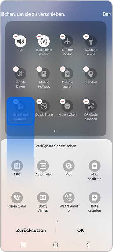 Tippe auf und halte die Schaltfläche One Hand Operation + gedrückt und ziehe sie in die Schnellzugriffleiste.