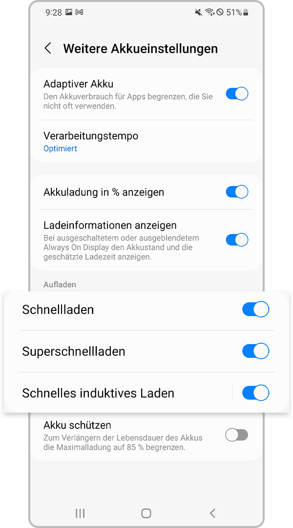 Schnellladeeinstellungen aktivieren