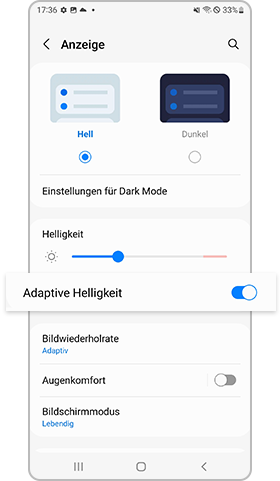 Galaxy S22 Adaptive Helligkeit