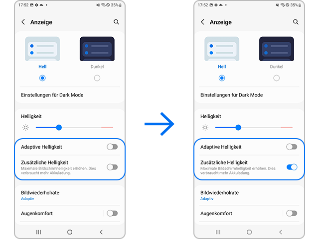Galaxy S22 Zusätzliche Helligkeit