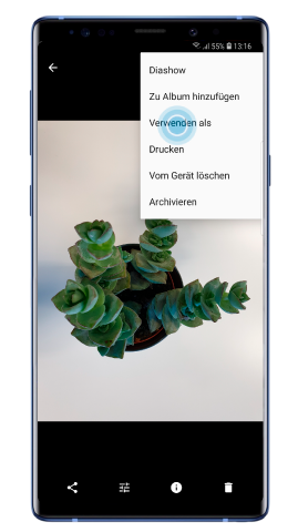 Tippen Sie auf das Weitere Optionen-Symbol und wählen Sie Verwenden als