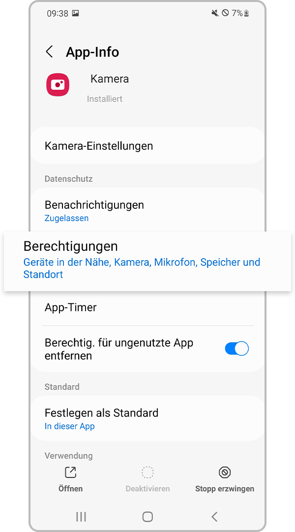 „App-Berechtigungen“ auswählen