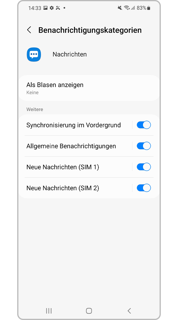 Gewünschte Benachrichtigungskategorien einstellen