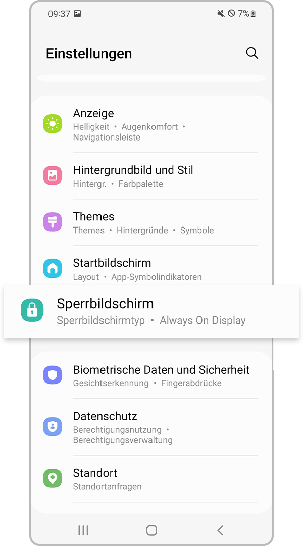 Sperrbildschirm Einstellungen