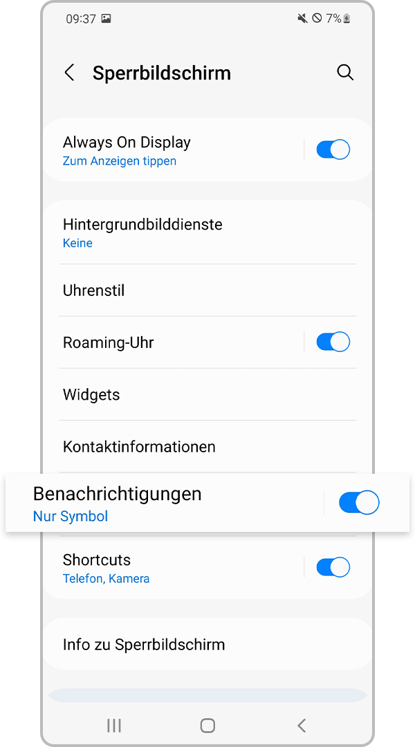 Einstellungen der Sperrbildschirm-Benachrichtigungen auswählen