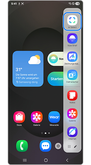 Aus dem Edge Panel auswählen