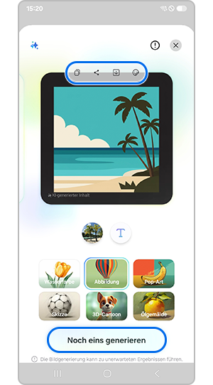 Tippe auf Speichern oder Konzept, um ein weiteres Bild zu generieren