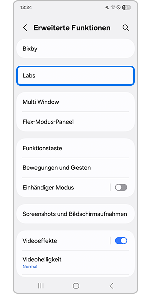 Auswählen des Labs-Menüs