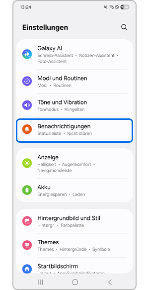 Auswählen des Benachrichtigungsmenüs