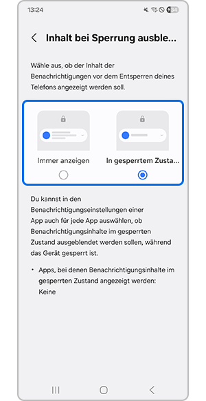 Tippen auf Immer anzeigen oder In gesperrtem Zustand ausblenden