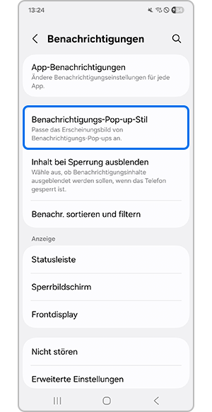 Auswählen von Benachrichtigungs-Pop-up-Stil