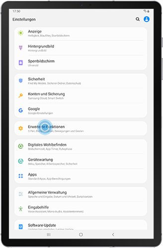 Das Einstellungen-Menü des Galaxy Tabs S6 wird angezeigt.
