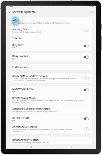 Die Erweiterten Funktionen des Galaxy Tabs S6 werden angezeigt.