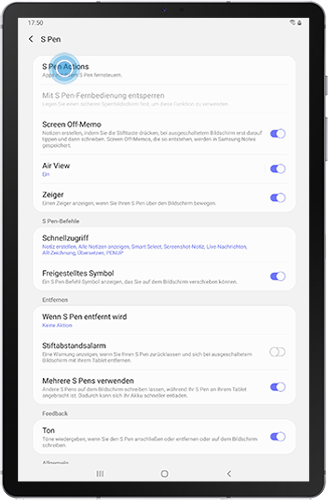 Das Menü des S Pens des Galaxsy Tabs S6 wird angezeigt.