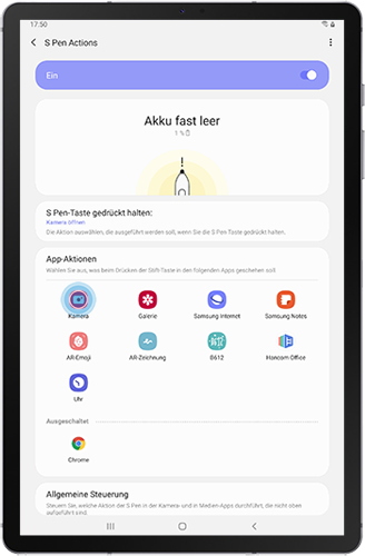 Das Menü der S Pen Actions des Galaxy Tabs S6 wird angezeigt.