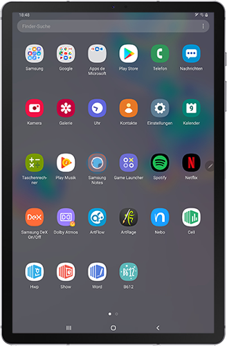 Der Startbildschirm des Galaxy Tabs S6 wird angezeigt.
