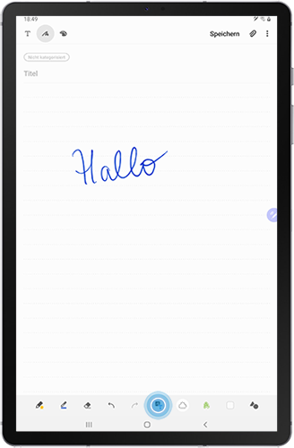 Die Bearbeitungsleiste der Samsung Notes des Galaxy Tabs S6 wird angezeigt.