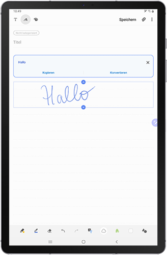 Die Option In Text konvertieren der Samsung Notes des Galaxy Tabs S6 wird angezeigt.