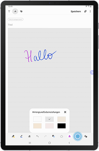 Die Option Hintergrund ändern der Galaxy Notes des Galaxy Tabs S6 wird angezeigt.
