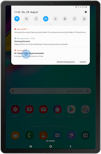 Die Benachrichtung zur Verwendung des Galaxy Tabs als Touchpad wird angezeigt.