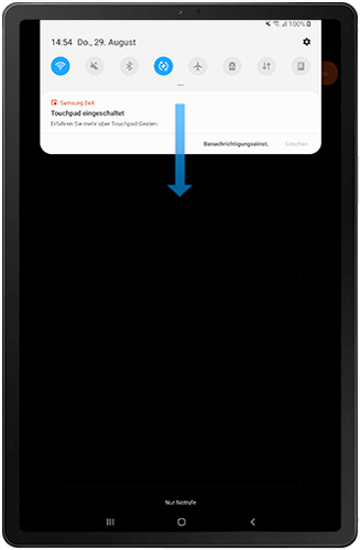 Die Benachrichtigungsleiste des Galaxy Tabs zur Verwendung als Touchpad wird angezeigt.