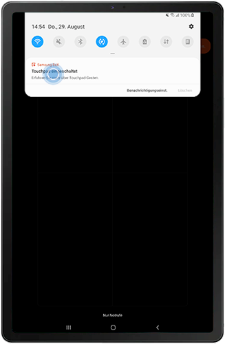 Die Benachrichtigungsleiste des Galaxy Tabs wird angezeigt, um mehr über die Verwendung zu erfahren.