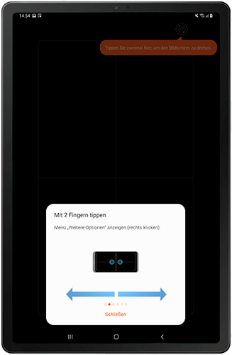 Anweisungen zur Verwendung des Galaxy Tabs als Touchpad werden angezeigt.