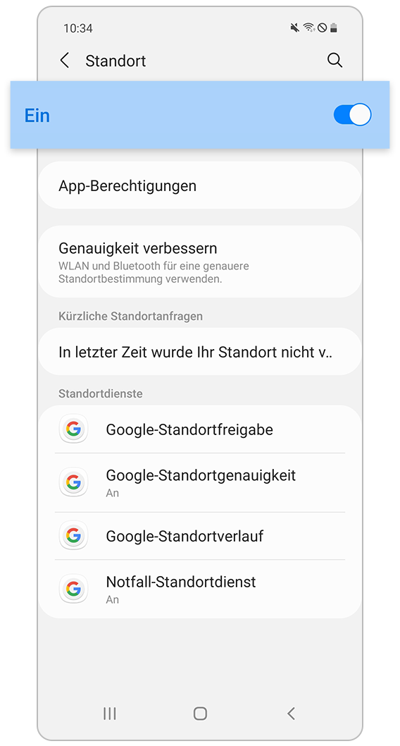 Standorteinstellung einschalten