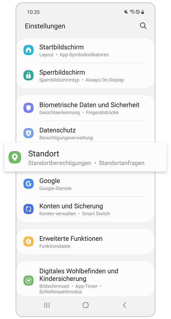 Wähle Standort aus den Einstellungen aus