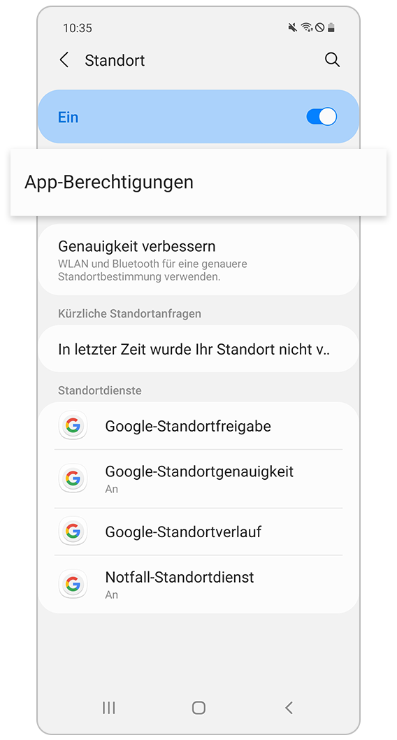 Überprüfe Standort, schalte App-Berechtigungen ein