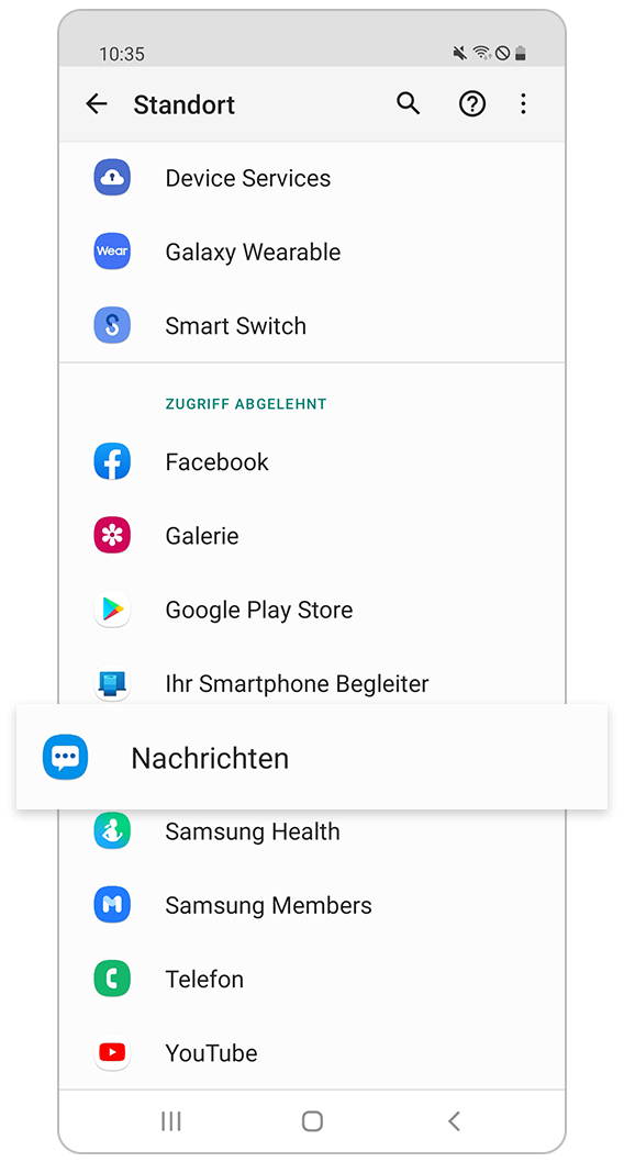 Wähle App unter Verwendung des GPS-Signals