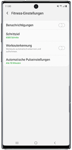 Die Fintesseinstellungen für die Galaxy Fit e werden in der Galaxy Wearable-App des Note10 angezeigt.