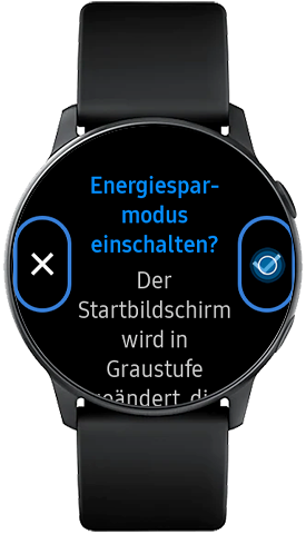 Bestätige die Aktivierung des Energiesparmodus deiner Galaxy Watch Active, indem du auf das Häkchen tippst.