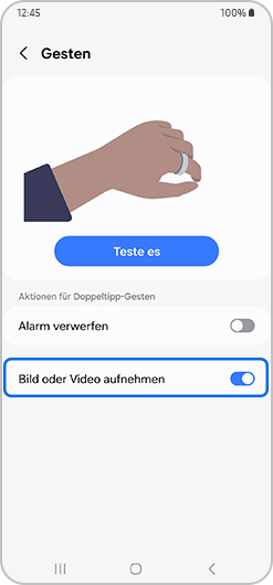 Die Option Bild oder Video aufnehmen ist für die Doppeltipp-Geste aktiviert.